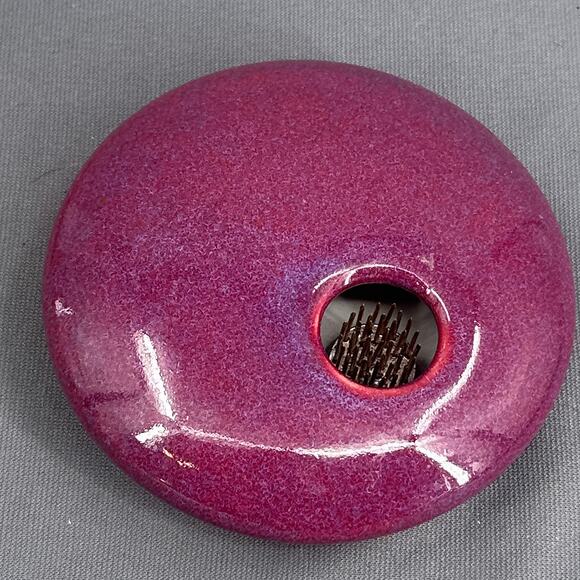 Ikebana Round Flower Vase 5” Purple Handmade Ceramic Kenzan Japan Style Frog Zen - Picture 5 of 15